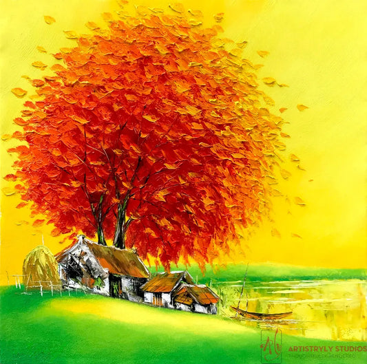 Fire Tree in Autumn | Oil on Canvas | 60x60cm Artistryly Studios
