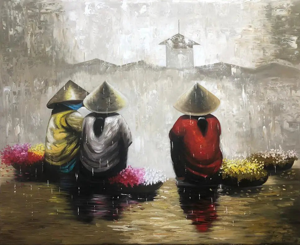 Gathered in the Rain | Oil on Canvas | Approx. 100 x 140 cm - Artistryly.com