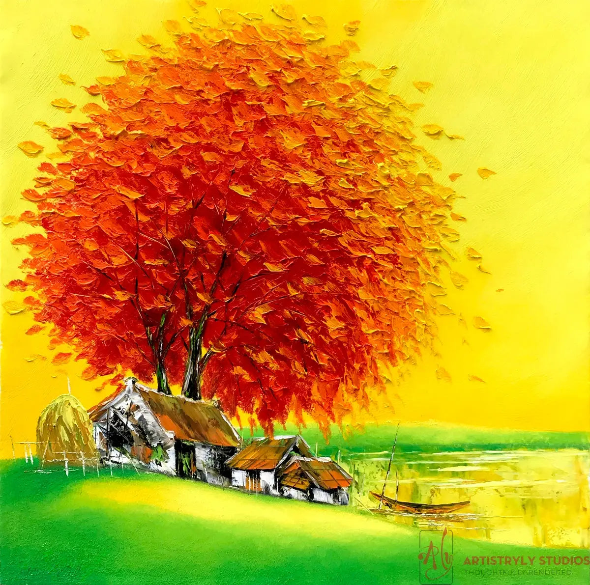 Fire Tree in Autumn | Oil on Canvas | 60x60cm Artistryly Studios