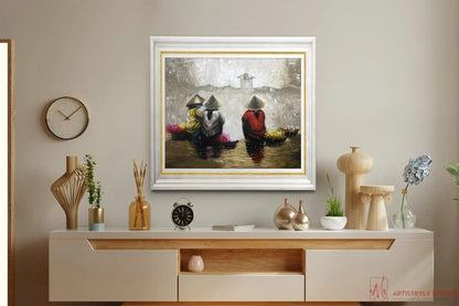 Gathered in the Rain | Oil on Canvas | Approx. 100 x 140 cm Artistryly Studios
