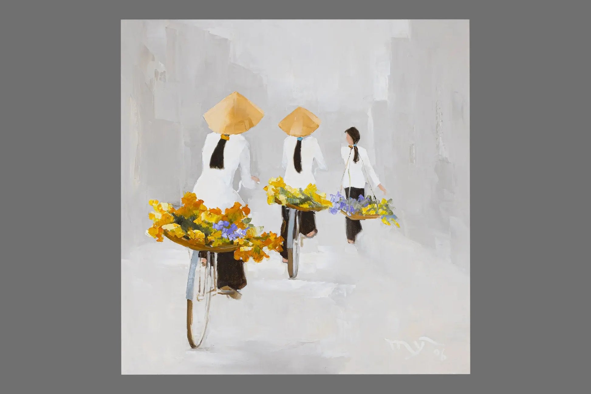 Ha Huynh My's "The Hawker in the Early Morning" | Oil on Canvas 70x70cm - 2006 - Artistryly.com