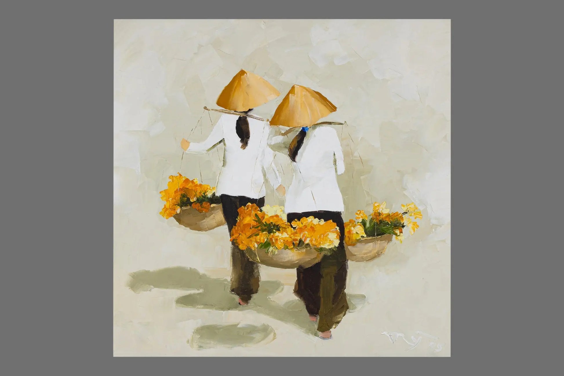 Ha Hunh My's The Hawker | Oil on Canvas 70x70cm - Artistryly.com