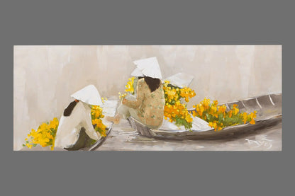 Ha Huynh My's Floating Market | Oil on Canvas 60x150cm - 2009 - Artistryly.com