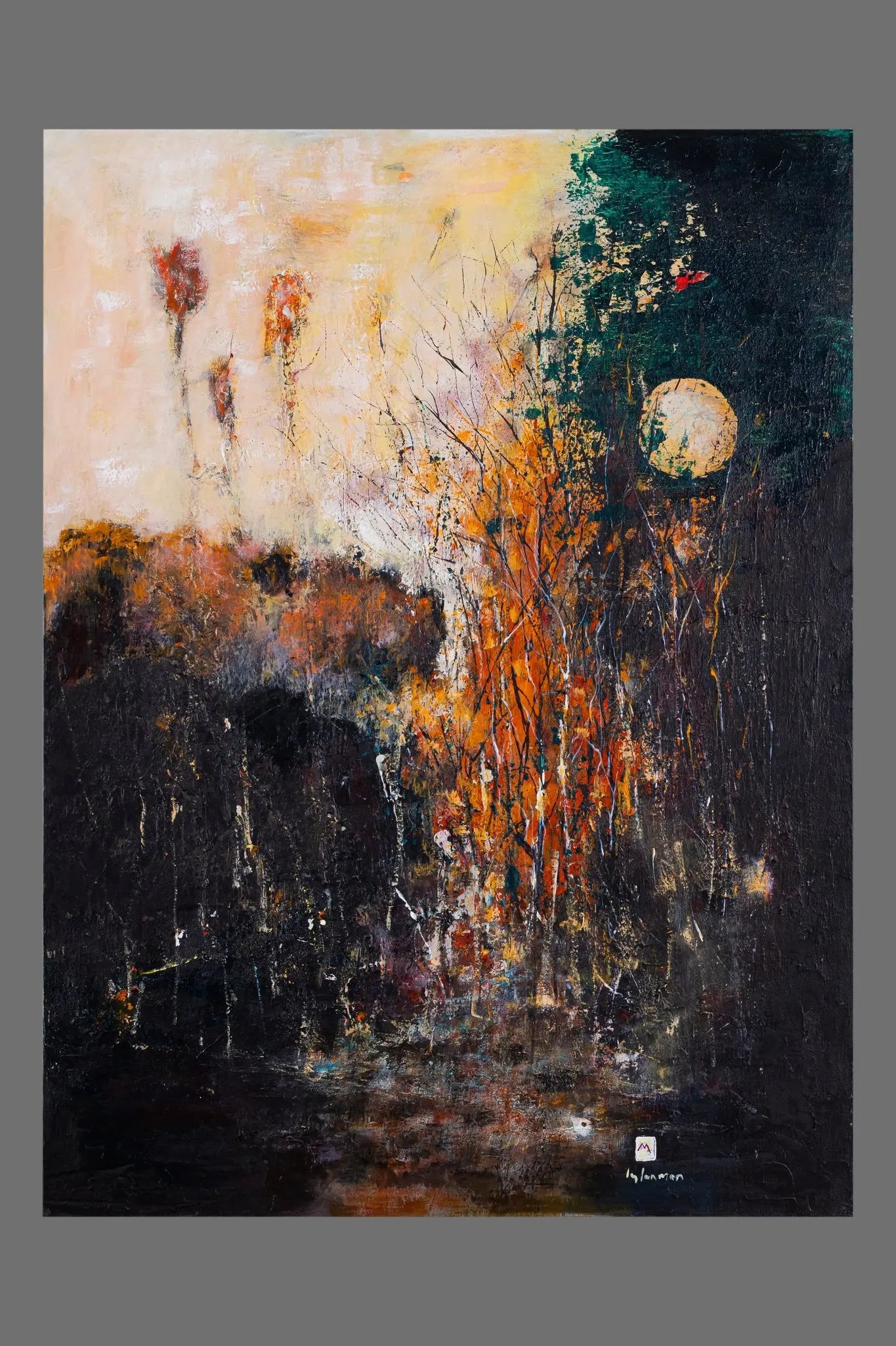 Ly Tan Man - Phoenix in Shadow and Moonlight | Oil on Canvas | 48 x 36 in | Signed lower right - Artistryly.com