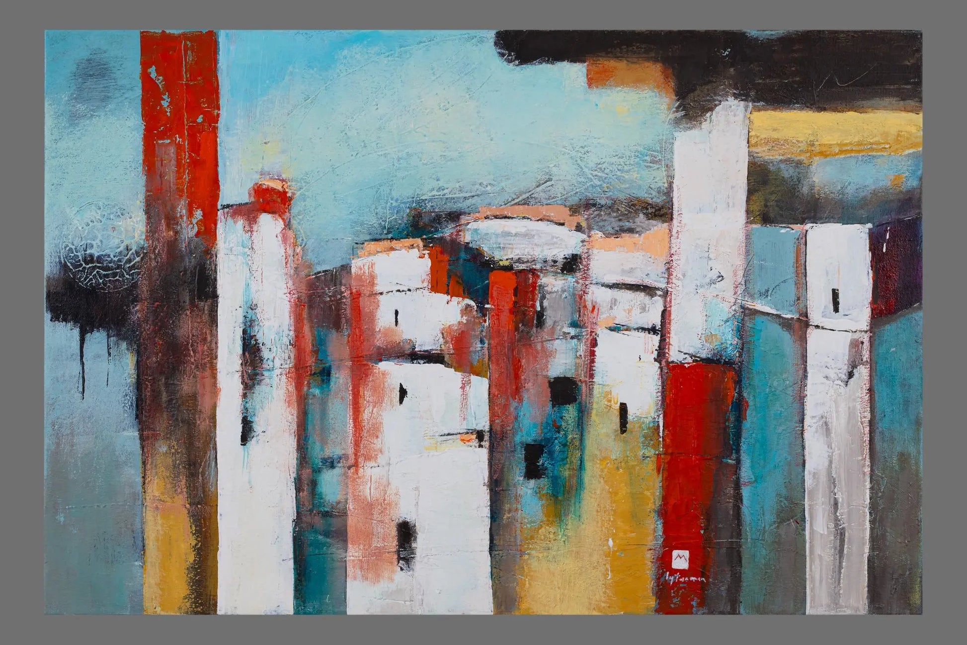 Ly Tan Man — Echoes of a New City | Oil on Canvas | 36 x 60 in | Signed lower right - Artistryly.com